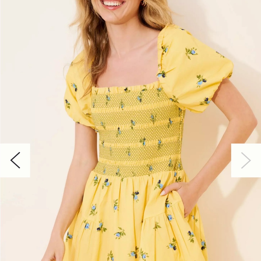 ANTHROPOLOGIE Puff-Sleeve Square-Neck Smocked Mini Dress NWT Size M